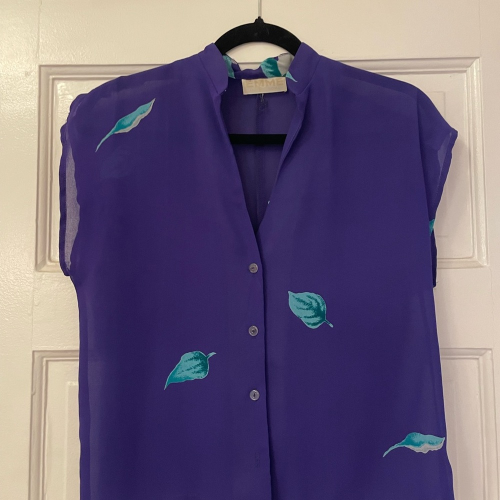 Vintage Purple Leaf Print Women's Top